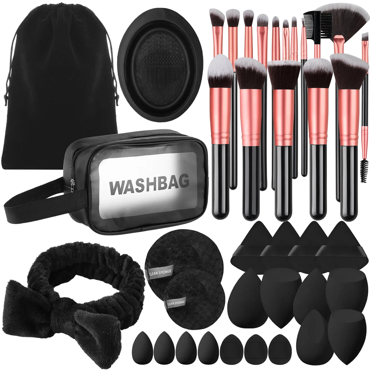 Set di pennelli per trucco professionale da 16 pezzi, ombretto sintetico premium, fondotinta modellante, impostazione per evidenziare, miscelazione di eyeliner in polvere