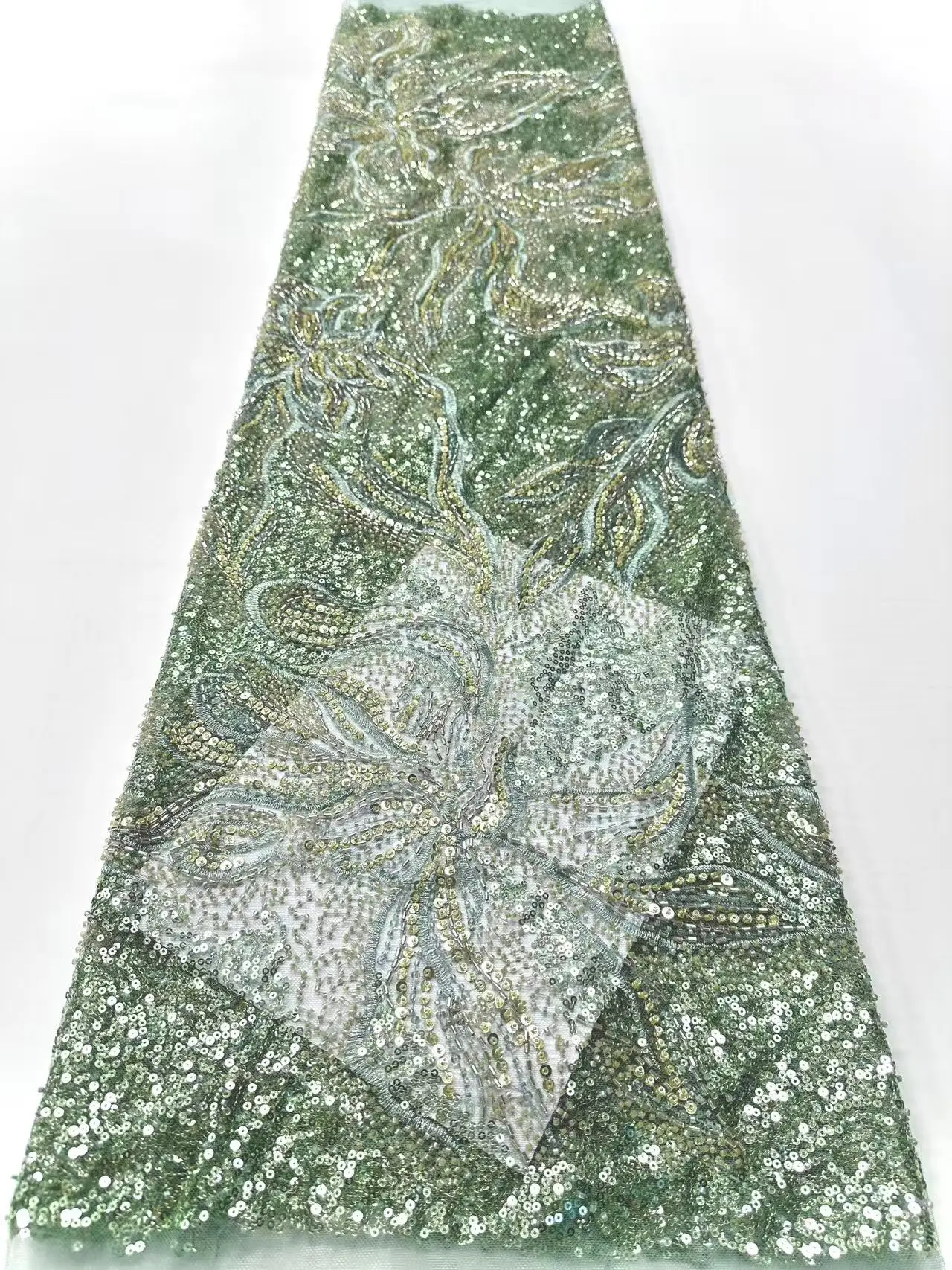 French Lace Fabrics 2026 High Quality African Beaded Embroidered Nigerian Sequins Tulle Lace 5 Yards For Sewing Party Dresses