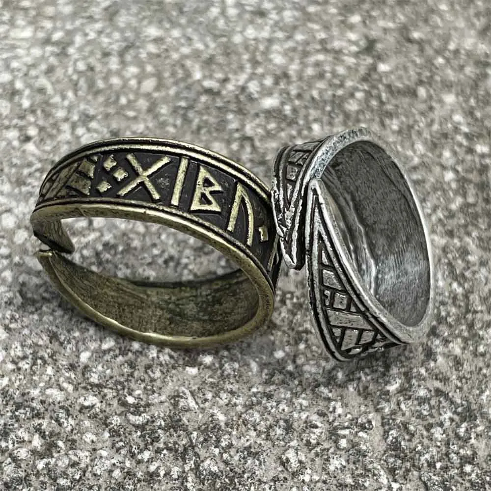 Runic Runes Jewelry Viking Ring Male Female Norse Vintage Rune Amulet Adjustable Rings For Women