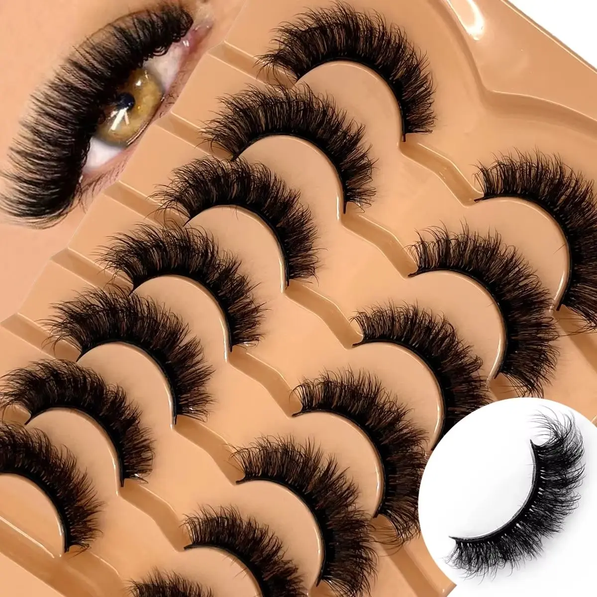 AMSDCN new 7 pairs 3D simulation of thick  mink fur fake eyelashesshort dramatic fake eyelashes wholesale full line fake eyelash