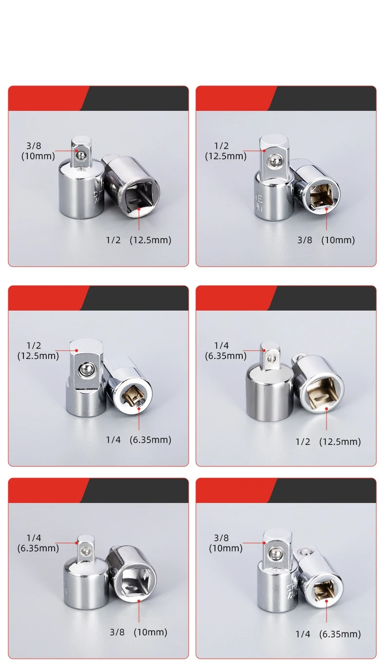 1/4" 3/8" 1/2" Ratschenschlüssel-Adapter, Ratsche/Stecknussverlängerung/Umrüstsatz aus Chrom-Vanadium-Stahl für die Wartung von Automobilen – Detail 3
