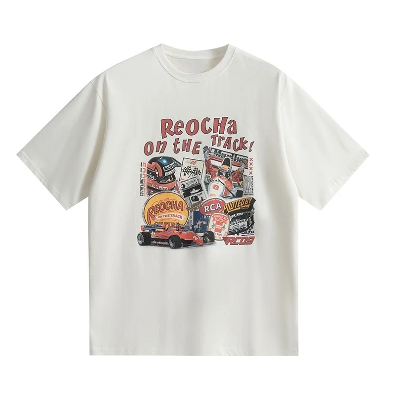 

2025 Summer REOCHA Racing print Loose casual pure cotton American short-sleeved T-shirts for men and women