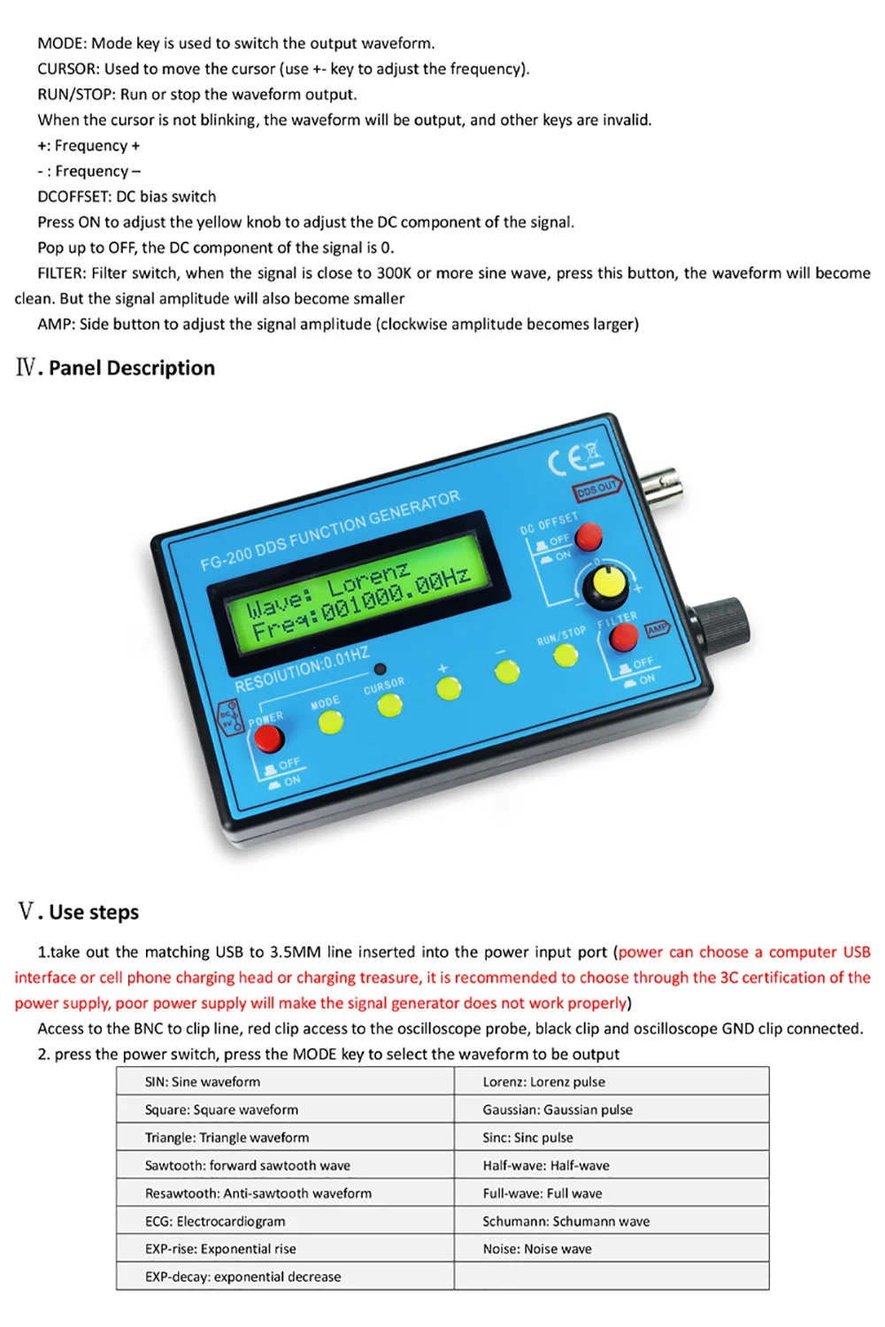 FG-200 DDS Function Signal Generator Frequency Counter 0.01Hz - 500KHz Signal Source Module Sine+Square+Sawtooth Waveform