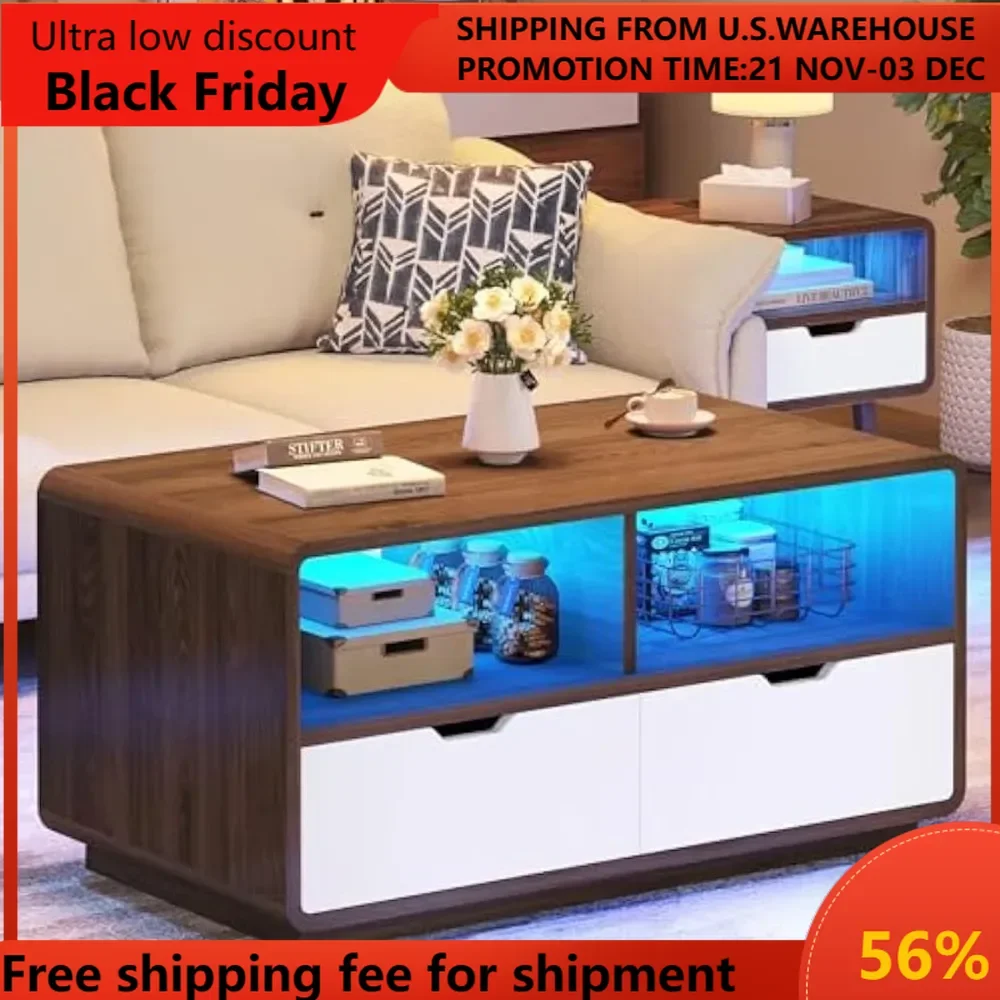 Coffee Tables for Living Room, Modern Coffee Table with Storage,Wood Coffee Tables with 2 Storage Drawers,Small Coffees Table