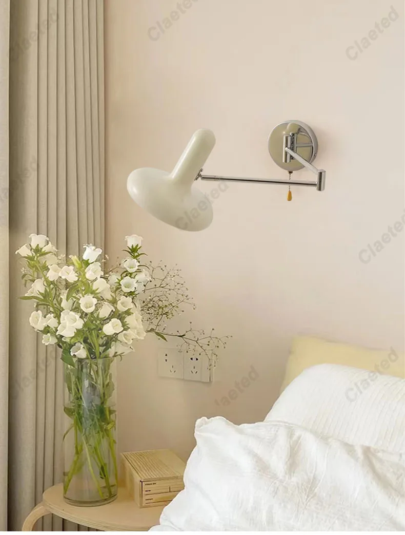 Bedroom Bedside Wall Lamp LED E27 Bulbs Living Room Wall Lamp Cream Style Nordic Creative Retractable Study Reading Rocker Lamp