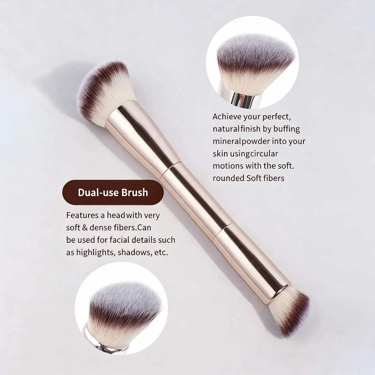 مجموعة فرش مكياج الوجه الاحترافية المزدوجة الرأس مكونة من قطعتين، فرشاة البودرة، فرشاة أحمر الخدود، أدوات مكياج مع ألياف ناعمة لسهولة الحمل، #3