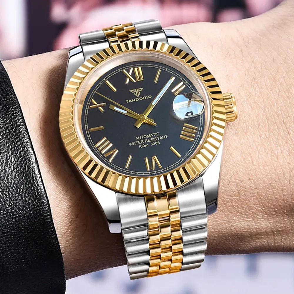 Two Tone Gold Tandorio 36mm/39mm Luxury Business Datejust Style NH35 Automatic Men Reloj Wristwatch Sunburst Roman Dial Sapphire