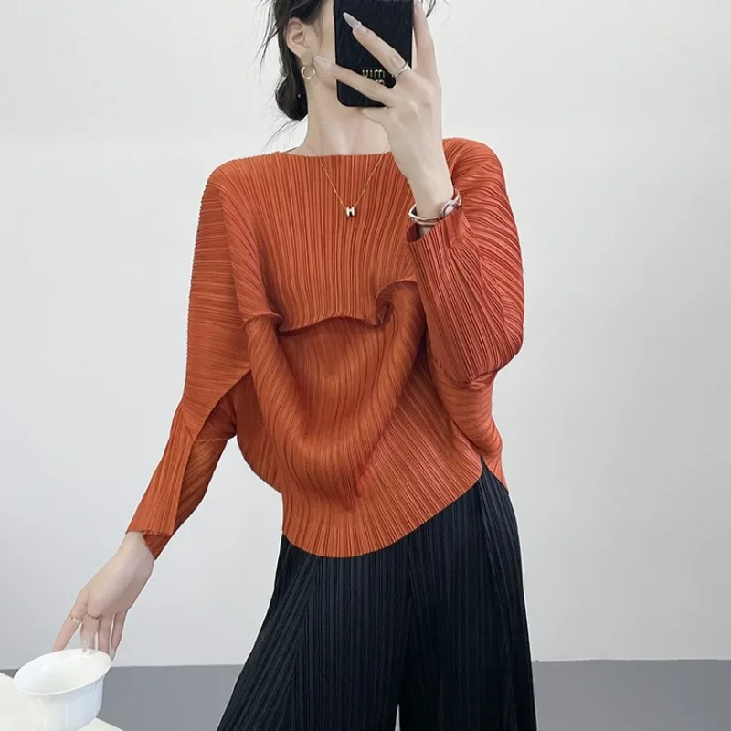  Pleated Women's Lips Top Long Sleeve Solid Color Loose Peplum Draped Elegant Shirt Women's Fashion Peplum Loose T-Shirt