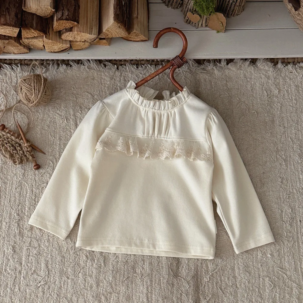 Spring and Autumn Infant Collar, Front Chest Lace Long Sleeved Top, Baby Treasure Princess Inner Layer Bottom Shirt