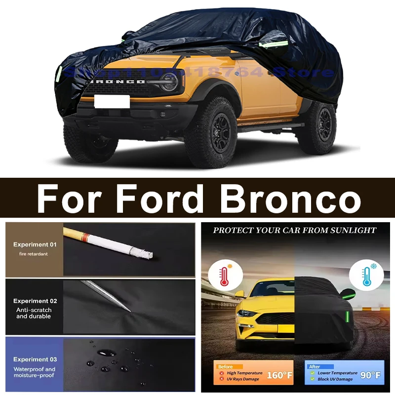 Full Car Cover For Ford Bronco All Weather Outdoor Snow Sun UV Dustproof with Reflective Strips Wind Straps