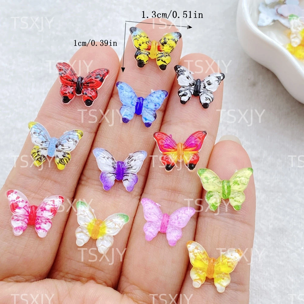 50Pcs New Mixed Nail Art Cute Mini Crystal Colored Butterfly Charms Rhinestones DIY Craft For Nail 3D Decorations