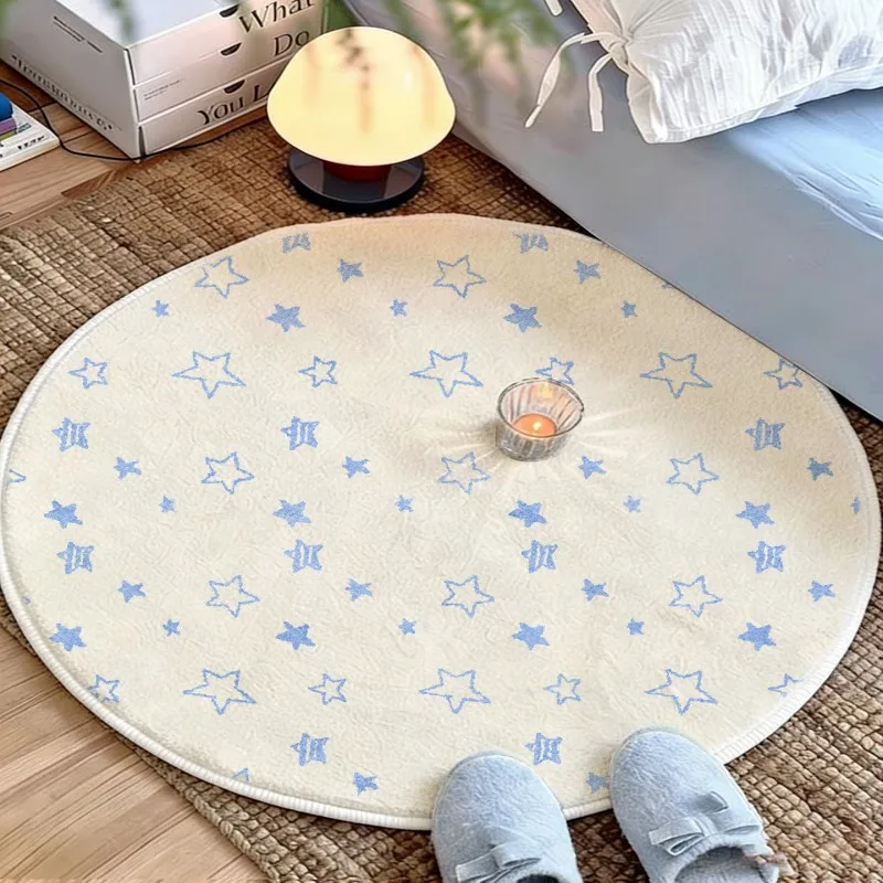 VIKAMA Korean Chic Style Round Rug Soft Cozy Non-Slip Machine Washable Carpet Simple Decor for Living Room Bedroom Area