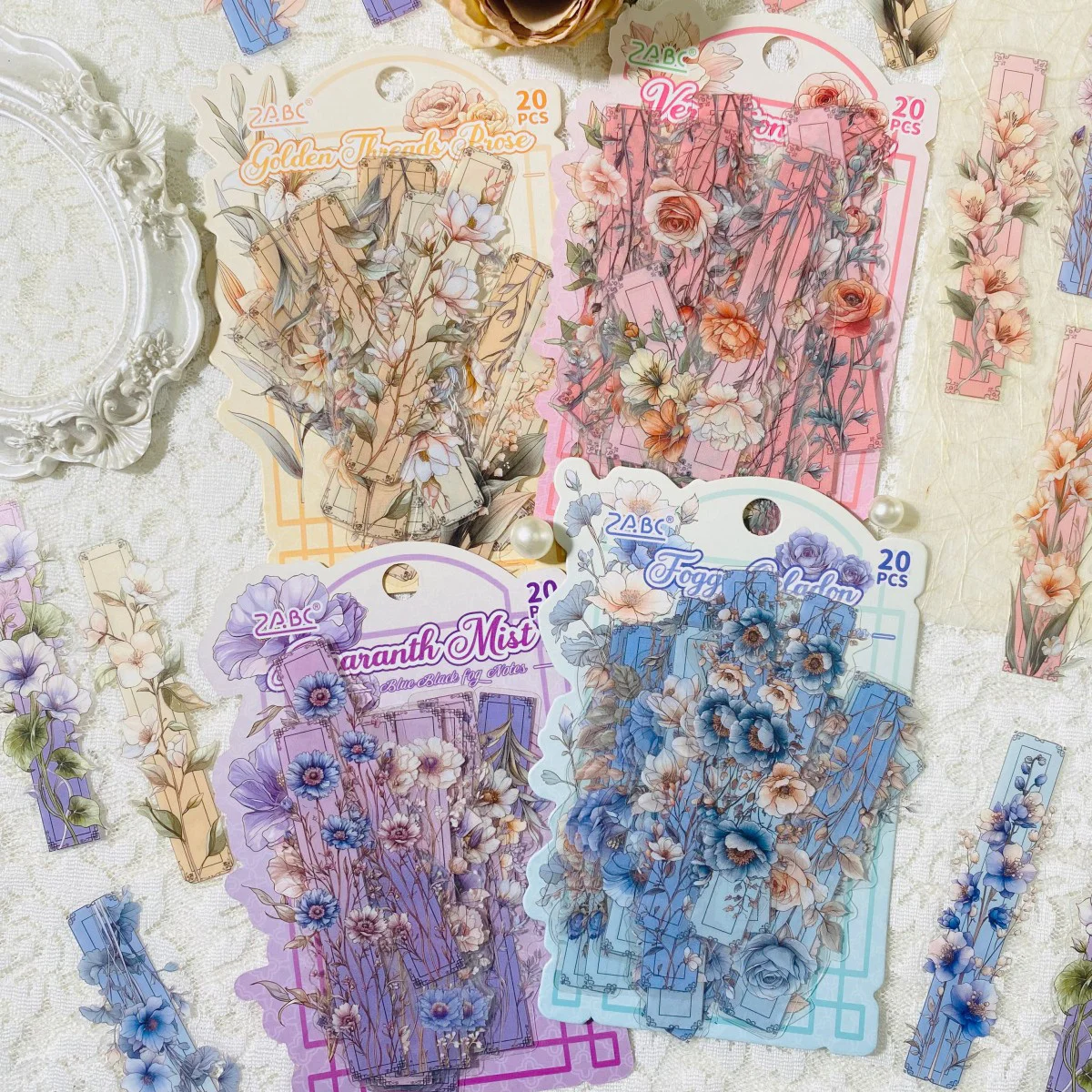 20 Stück Vintage Blumen Lange Streifen Aufkleber PET Scrapbook Aufkleber für Scrapbooking Journal DIY Dekorationen Planer Verzierungen