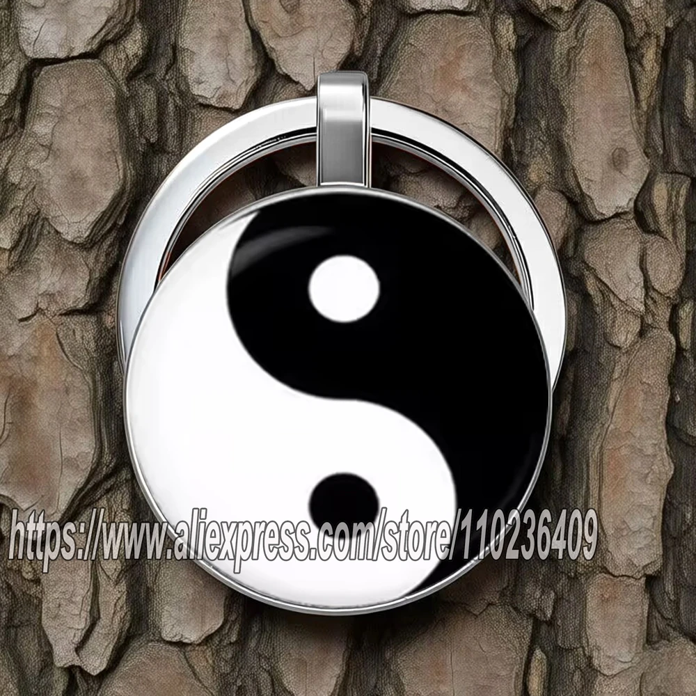 Popular Personality Black and White Yin and Yang Keychain Dog Paw Handprint Glass Cabochon Wallet Handbag Pendant