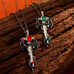 Punk Style Personality Dragon Winding Sword Cross Pendant Necklace for Men Women Charm Crystal Choker Couple Goth Jewelry Gift