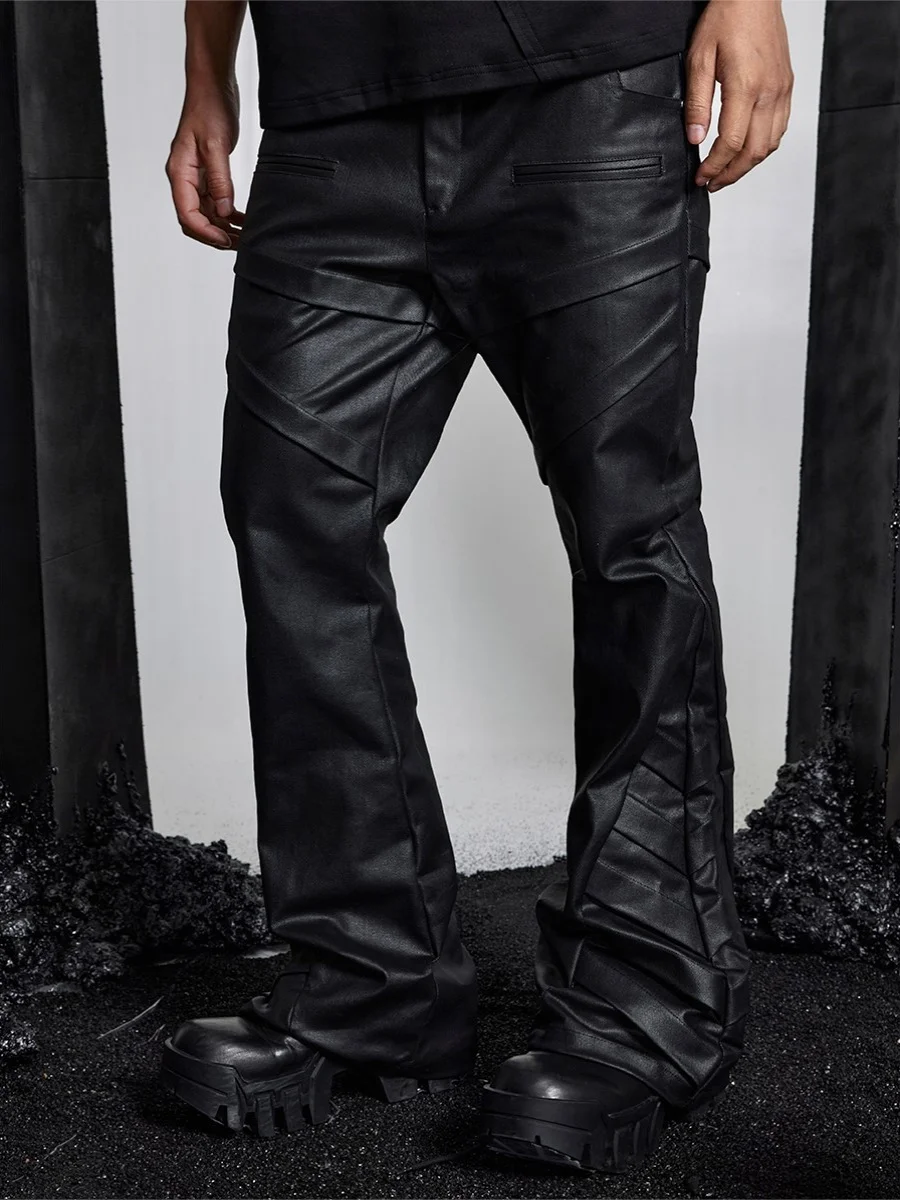 

Niche Designer Stitching Wax Coated Dark Avant-Garde Jeans Trousers for Men