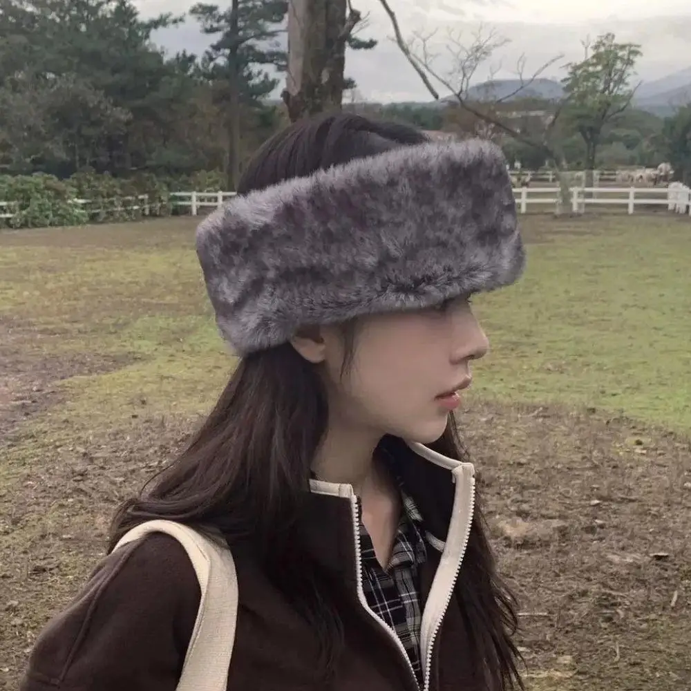 

Осень-зима, женская эластичная широкая повязка для волос, повязка на голову с леопардовым мехом, теплая защита для ушей, головные уборы, плюшевые шапочки для пикантных девушек, чехол на голову