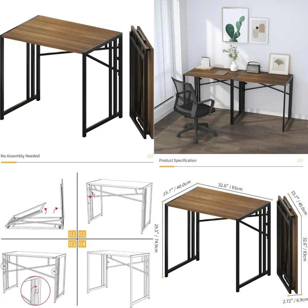 

32-дюймовый складной письменный и игровой стол для домашнего офиса и кемпинга, отделка эспрессо, сборка не требуется