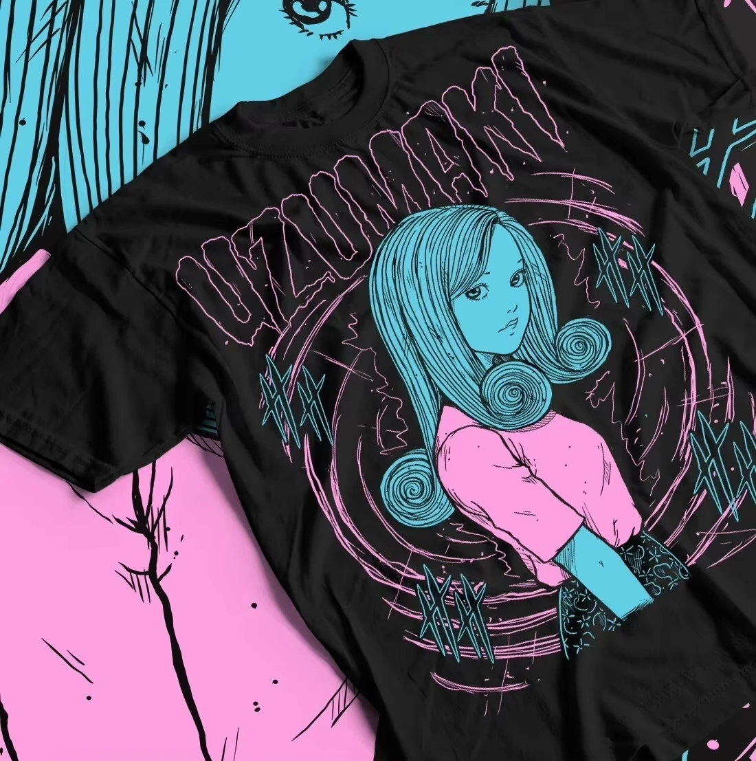 Camiseta de Verano Junji Ito Uzumaki para Fanáticos del Anime de Terror, Camiseta Unisex de Cuello Redondo y Manga Corta para Hombre