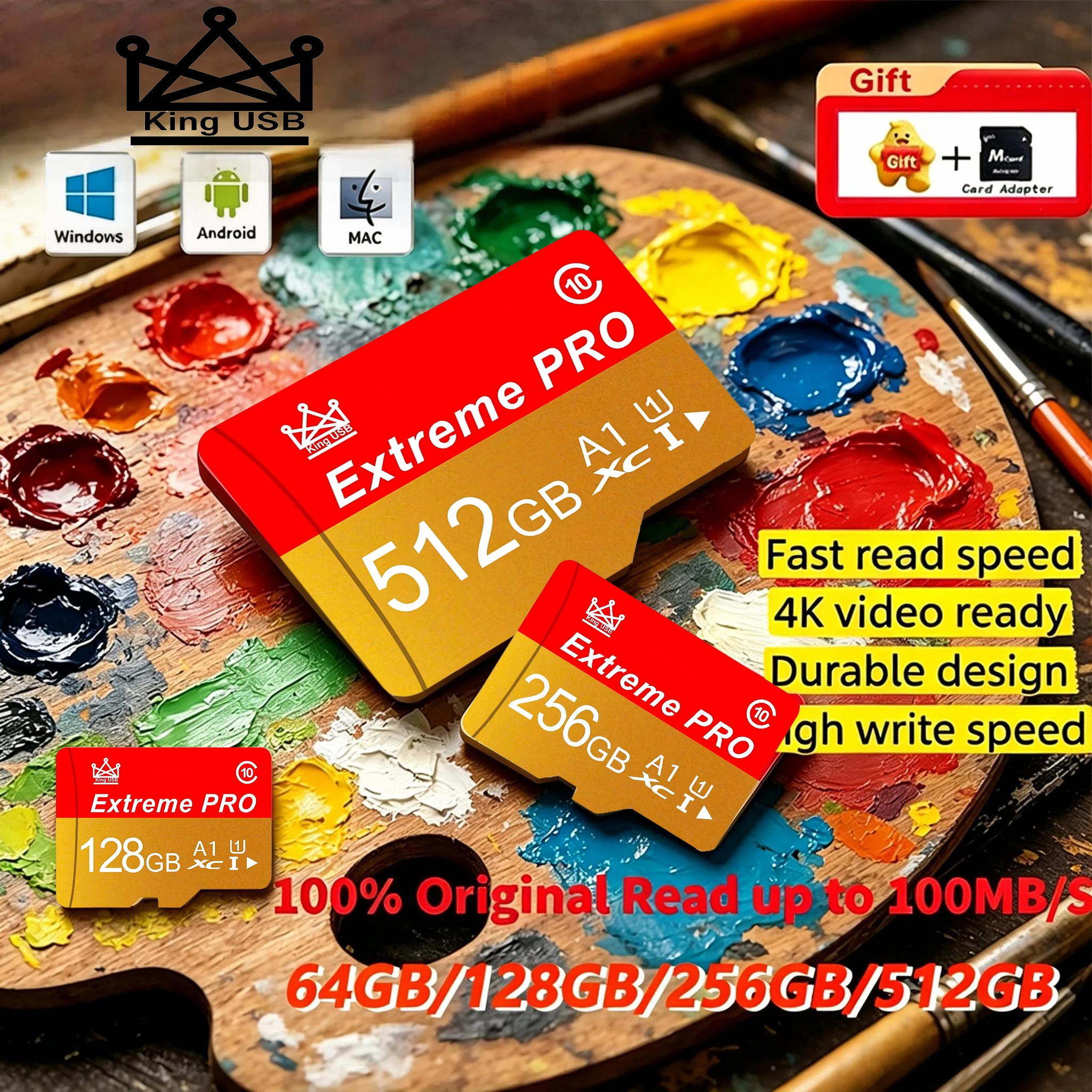 Advanced SD Cards 128G/256G/512GB Memory Card TF Cards Shockproof Extreme Class 10 A1 V60 UHS-I For Router/Phone/Projector