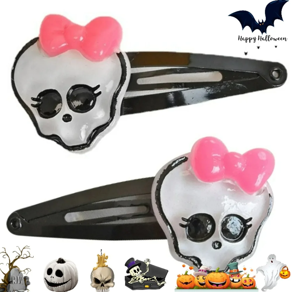 هالوين الجمجمة مقاطع الشعر لطيف الجمجمة العظام Bowknot ديكور المشابك بوبي دبابيس للنساء الشرير الصخرة دبابيس الشعر الإكسسوارات #1