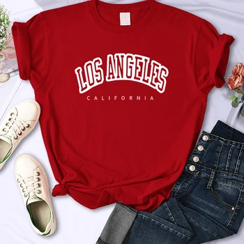 Los Angeles California 재미있는 글자 프린트 여성용 티셔츠, 스트리트 통기성 반팔 패션, 캐주얼 의류, 여름 티셔츠 