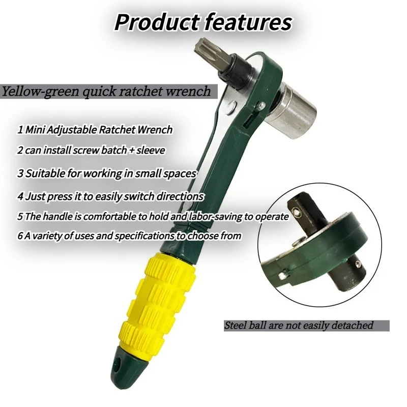 Narrow space bidirectional socket wrench 1/4 inch mini quick release ratchet wrench