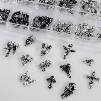 12格3D萬聖節龐克復古合金十字美甲飾品 Y2K哥德金屬槍黑銀骷髏,十字美甲DIY酷美甲配件 10 最佳銷售 釘十字架吊墜 - №6