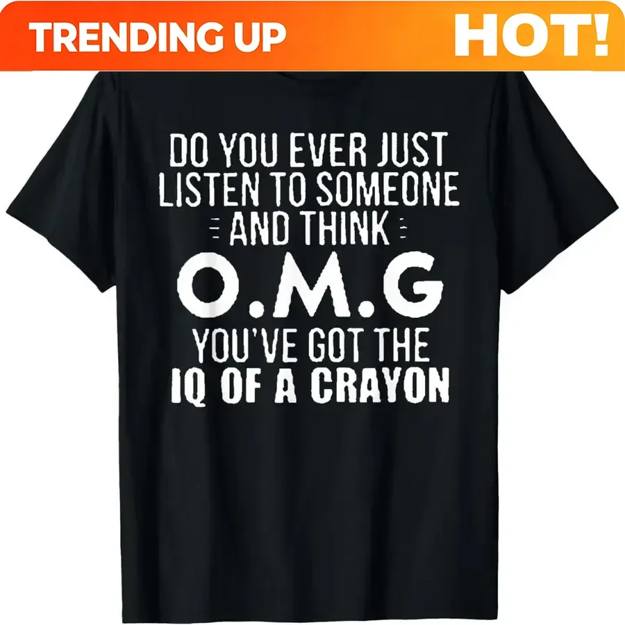 Customization IQ Of A Crayon Funny Sarcastic Quote T-Shirt, Black Humorous Graphic Tee, Sassy Mood Casual Top