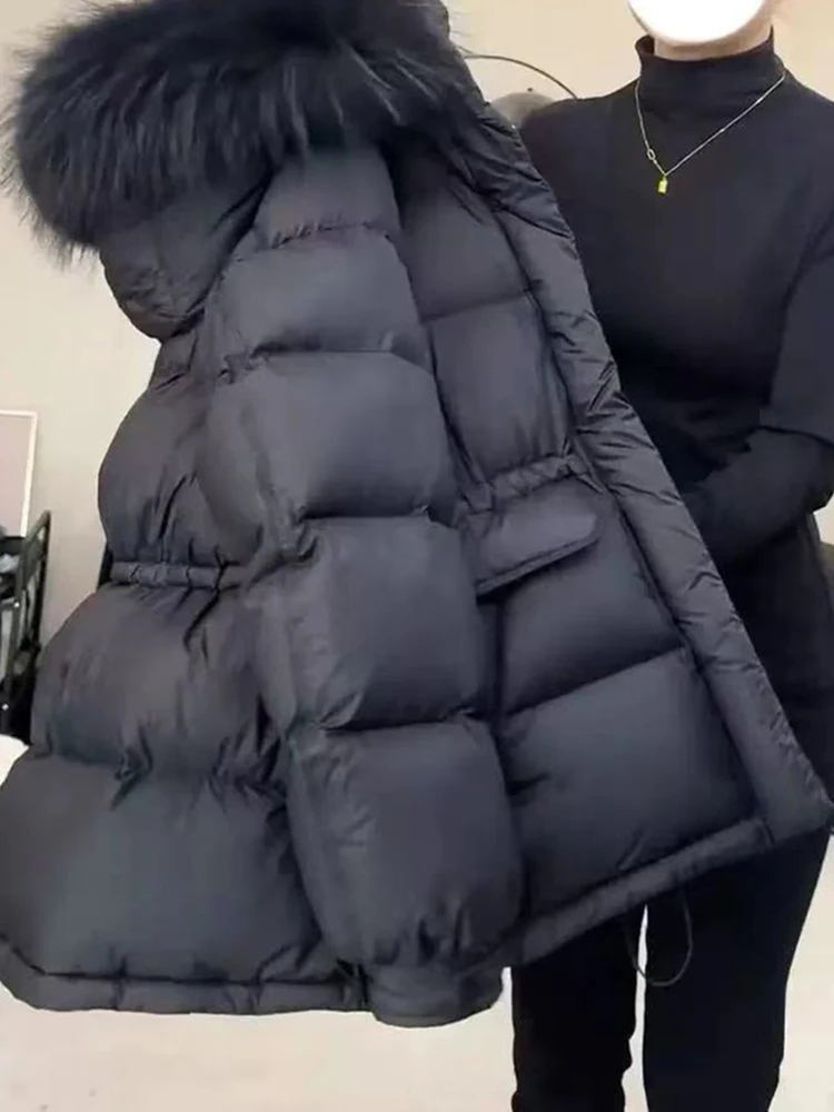 

Элитная черная женская утепленная куртка с капюшоном, модель 2026 года, новая зимняя теплая хлопковая куртка средней длины в корейском стиле, прямого кроя.