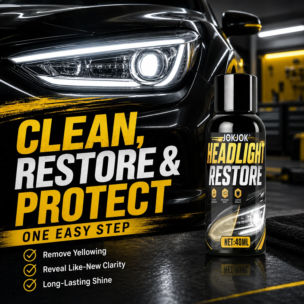 Car Headlight Repair Tool - Scratch Remover Yellowing and Oxidation, Restore Clarity, Long-lasting Light Coating Protective