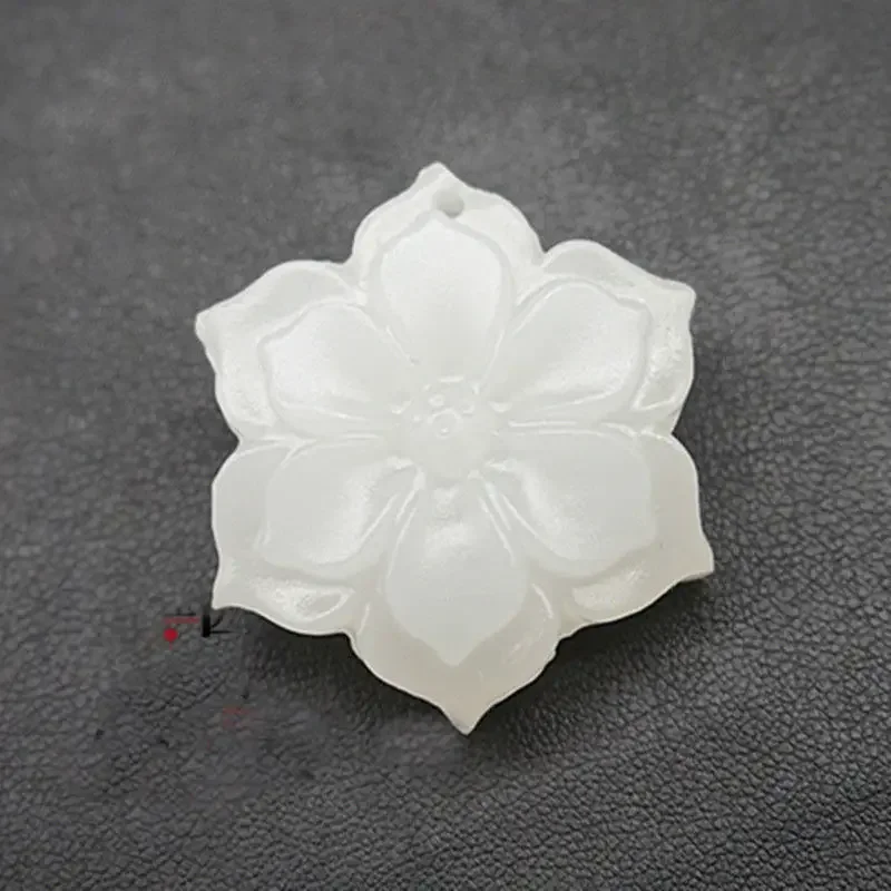 Natural White Jade Flower Pendant Jadeite Necklace Charm Jewellery Fashion Accessories Hand-Carved Luck Amulet Sweater Chain