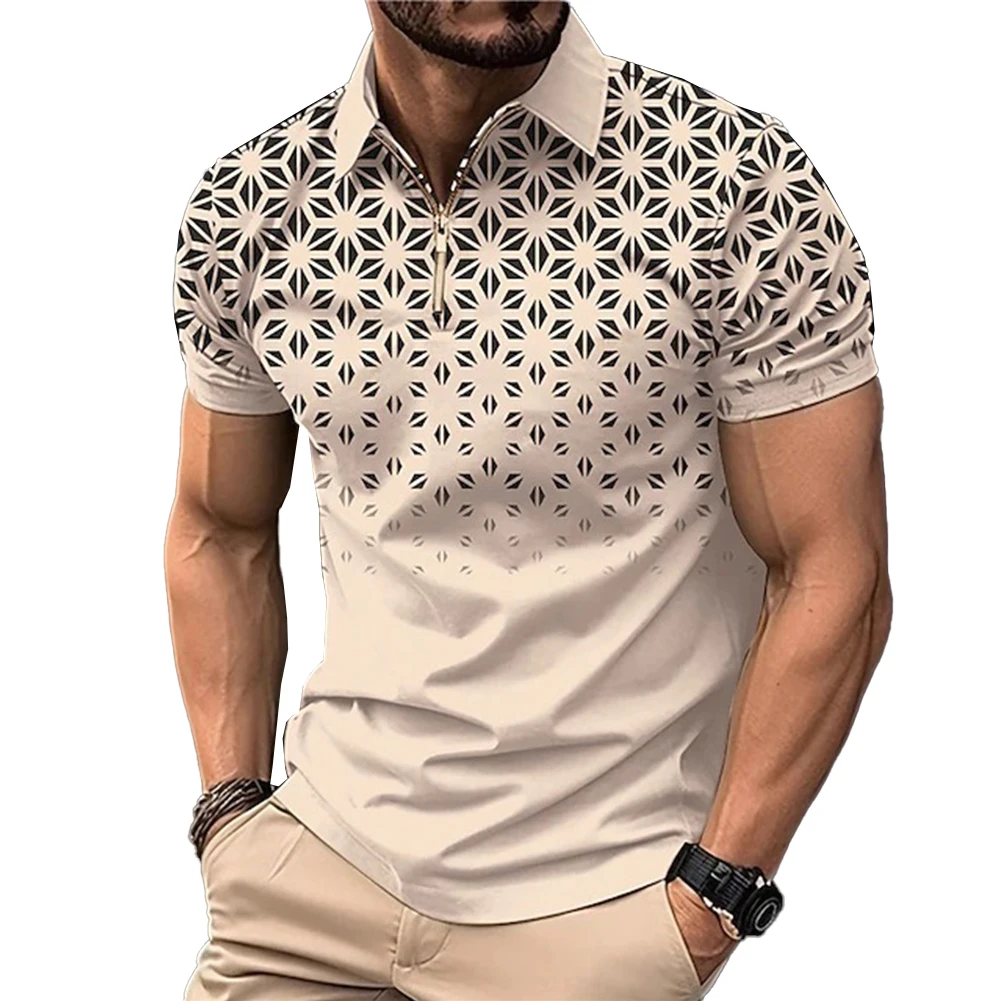 Shirt Tops Cocktail Party Summer Zip Blouse Business CasualFormal Collar Mens Polyester Print Regular Universal