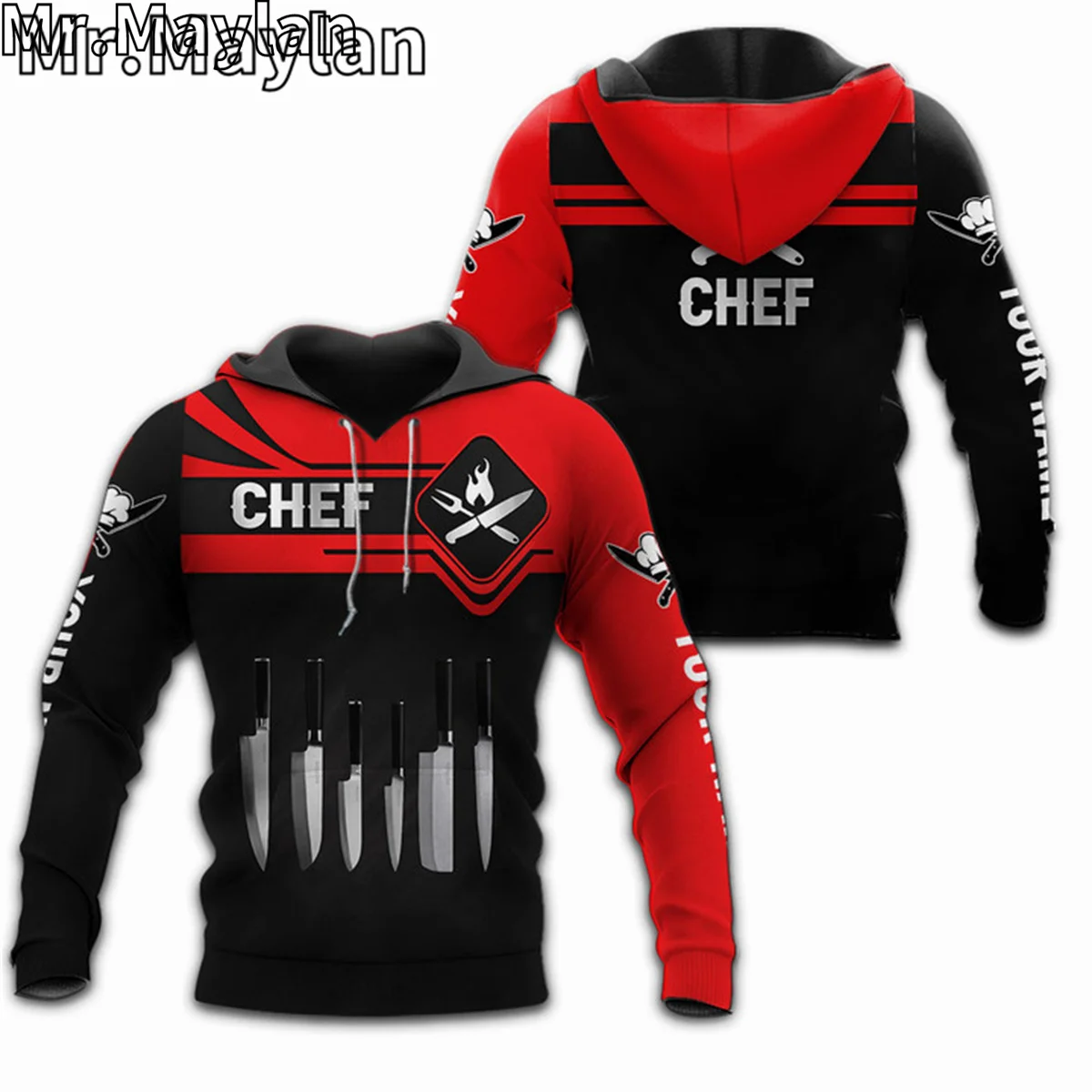 CUSTOM NAME CHEF UNIFORM CHEF KNIVES 3D Unisex Hoodie Men/Women Sweatshirt Streetwear Zip Pullover Casual Jacket Tracksuits R677