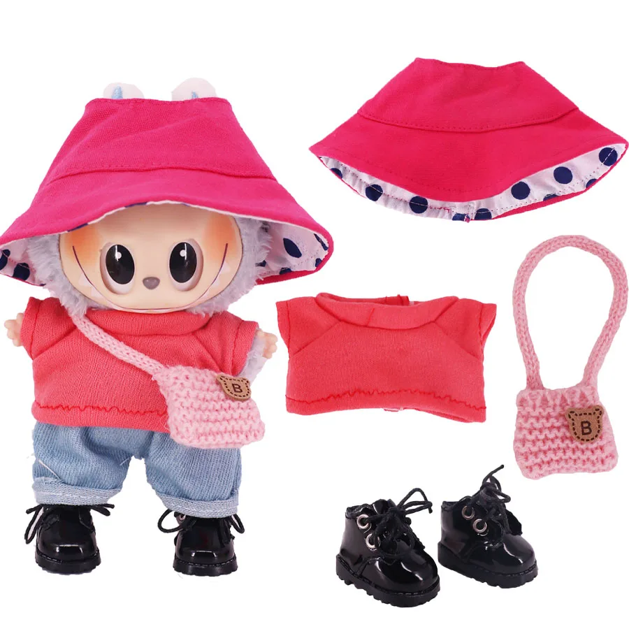 Conjunto de roupas de boneca 5 peças para labubu 17cm acessórios de boneca de pelúcia, brinquedos para meninas, presente de aniversário de natal