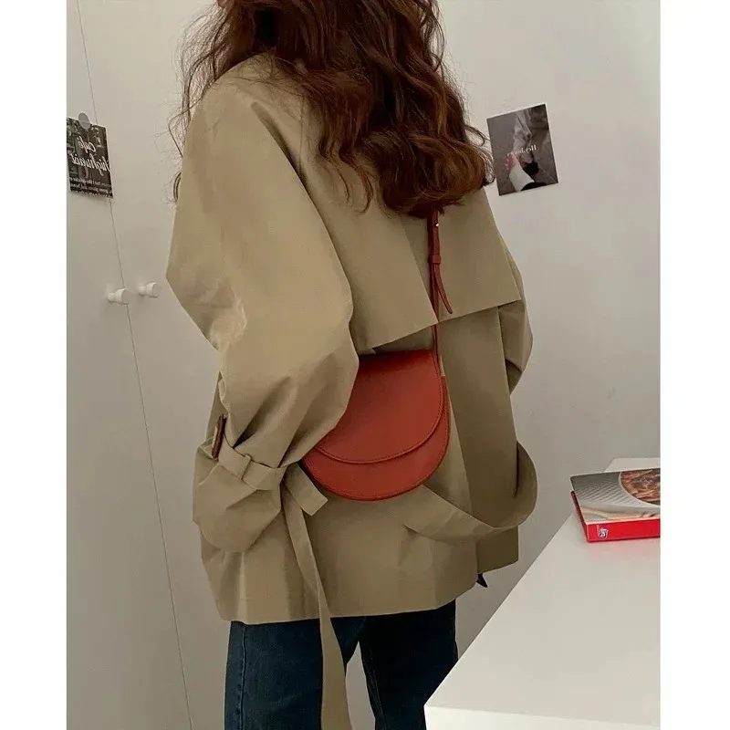 England Style Short Trench with Belt Women Fashion Lapel Double Breasted Blazers Spring Autumn Solid Colors Lapel Chic Thin Coat