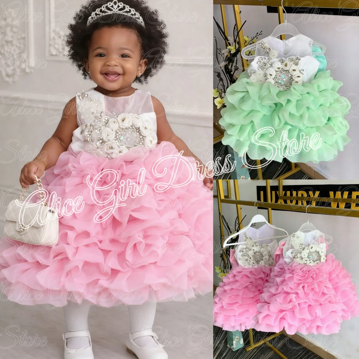 

Customized Sleeveless Lovely Flower Girl Dresses for Wedding Layered Knee Length Girl First Communion Birthday Party Ball Gowns