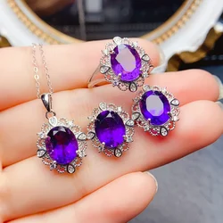 FS Natural Amethyst Jewelry Set for Women Fashion S925 Sterling Silver With Certificate Fine Weddings Jewelry Collection MeiBaPJ