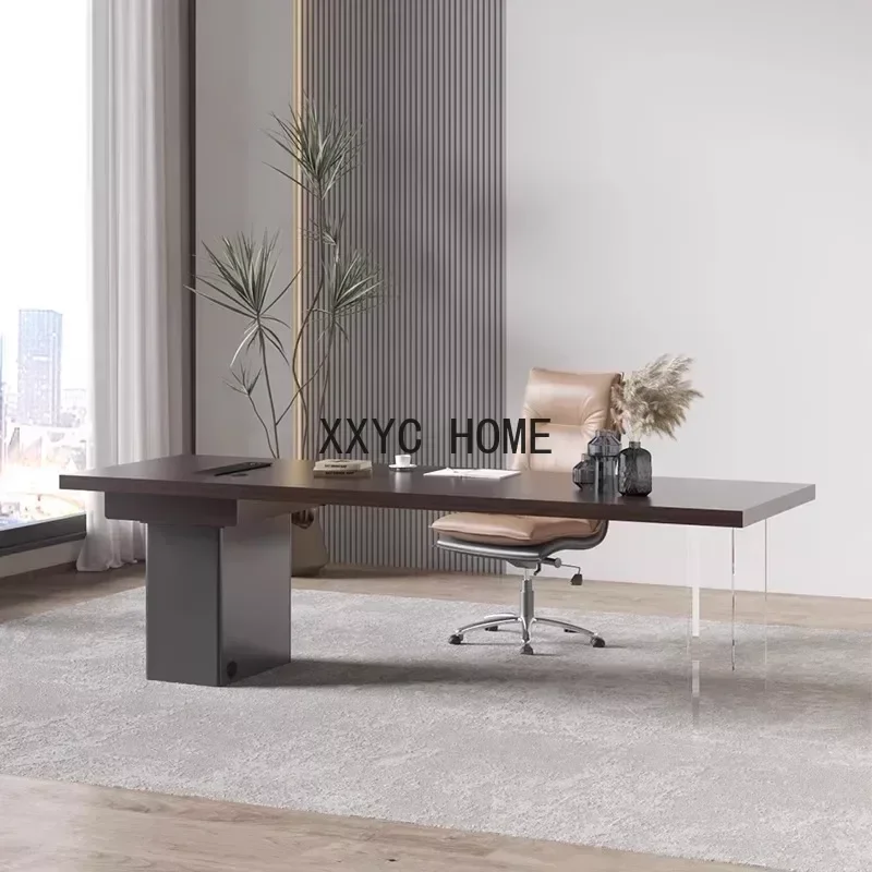Nordic Retro Desk Solid Wood Desk Computer Table Modern Minimalist Acrylic Suspension Bookstand Workbench office furniture