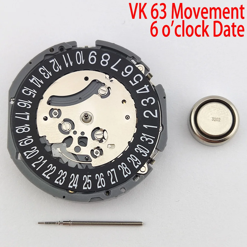 VK63A Movement Quartz Watch Date Chronograph Watch Movement For VK Series VK63/VK63A Watch Black Single Calend At 6 O'clock Date