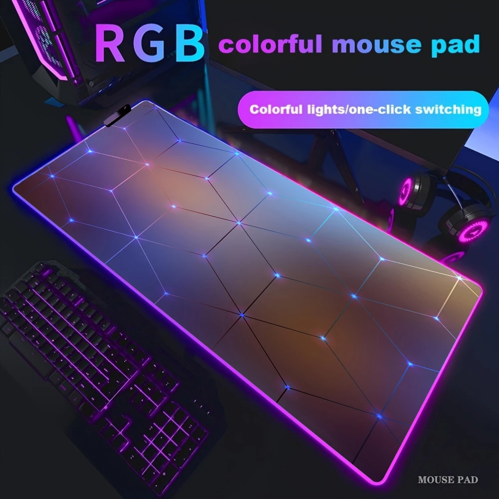 RGB Extended Hexagon Gaming Mouse Pad LED Rug Desk Mat Computer Accessories Rubber Office Geometric Mousepad Luminous Game Mats