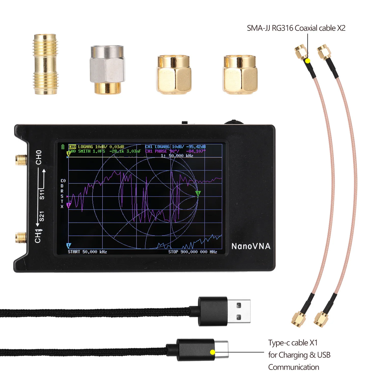 NanoVNA vector network analyzer, antenna analyzer, shortwave MF HF VHF UHF talent H4