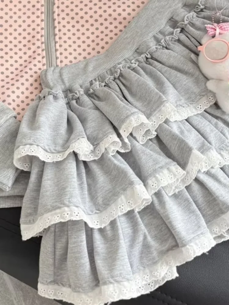 Student Casual Thin Loose Sets Coat Flower Short High Waist Cake Minority Skirt Korea Chic Moda Slim Preppy Style Dresses