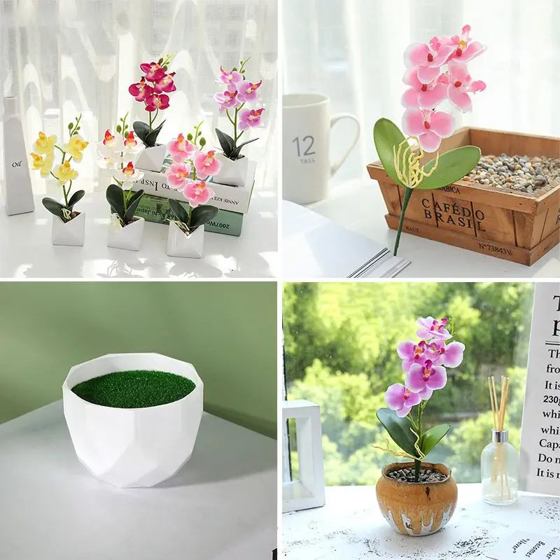 زهرة اصطناعية بوعاء محاكاة فراشة السحلية Wintersweet بونساي ديكور المنزل زهرة مقلد نباتات بوعاء وهمية #2