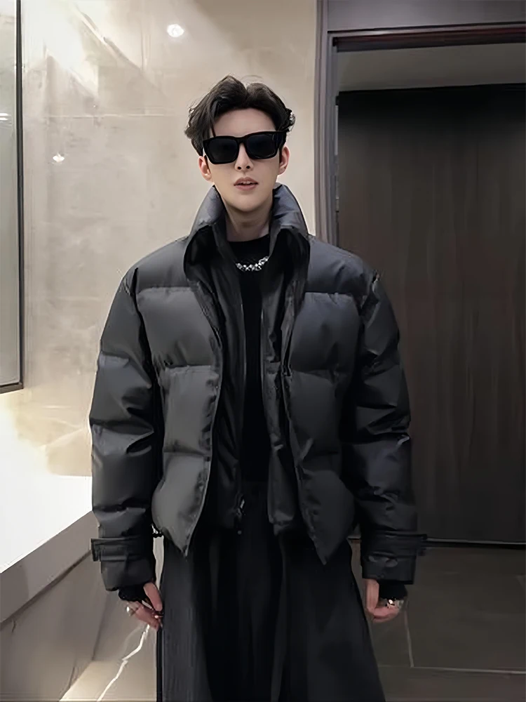 

Bla Puffer Cotton Jaet High Collar Thi Warm ort Bread Sle Men's Winter Clothes Youth Faion Stand Fit Long Sve