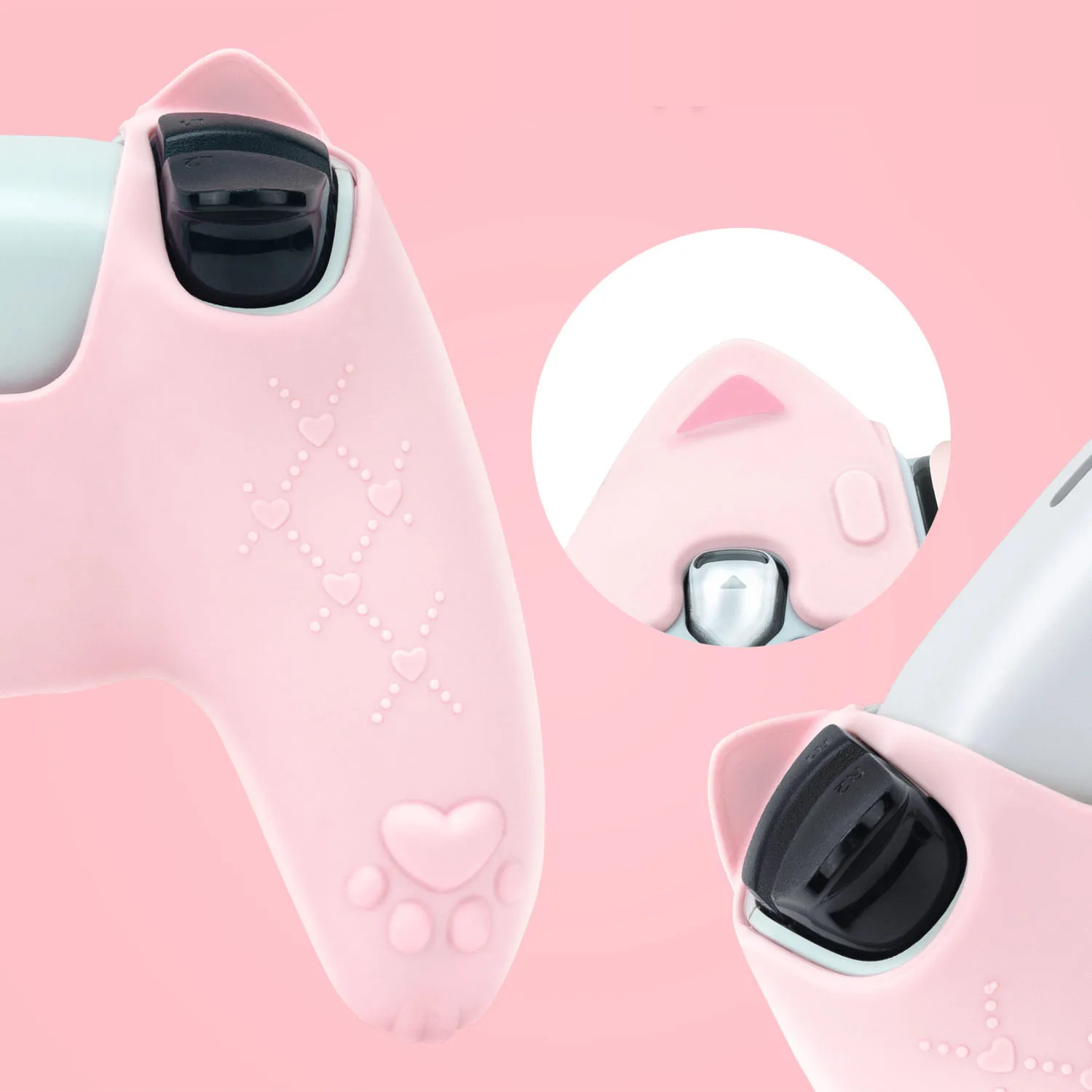 Gato pata rosa silicone capa macia adesivo pele para nintendo switch pro sony dualsense 5 ps5 controlador caso polegar vara aperto boné