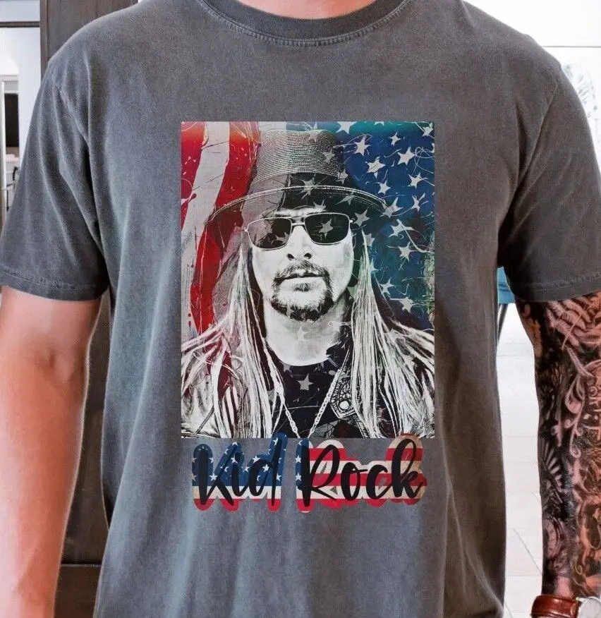 Kid Rock American Flag T-Shirt 4th July Patriot Vintage Comfort Colors 1717 Tee