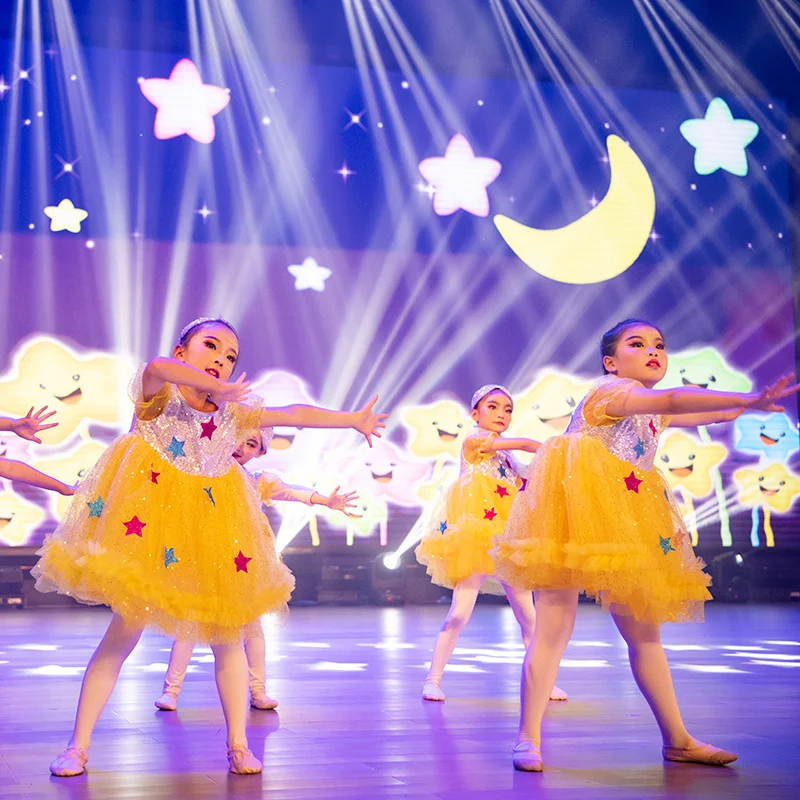 

Children's performance clothing fluffy skirts Little Star dance costumes yellow princess