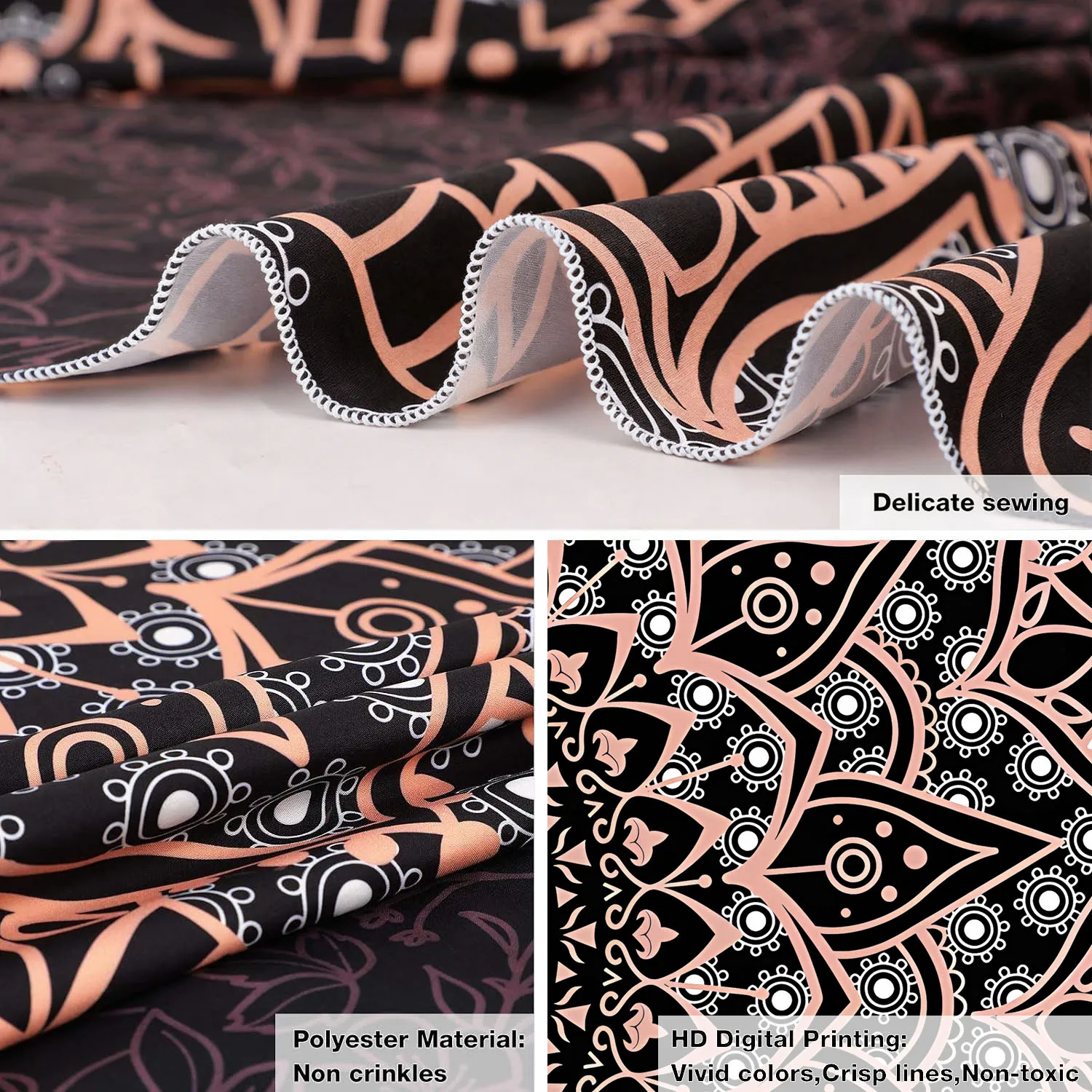 Schwarzer Mandala-Wandteppich – Wandbehang im Bohemian-Stil für Heimdekoration und Innenhintergründe WANDTEPPICHE – Detail 4
