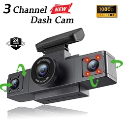 3 Channel Dash Cam Video Recorder Three Lens Car Camera with Rear View DVR 24H Parking Monitor Black Box car accessories